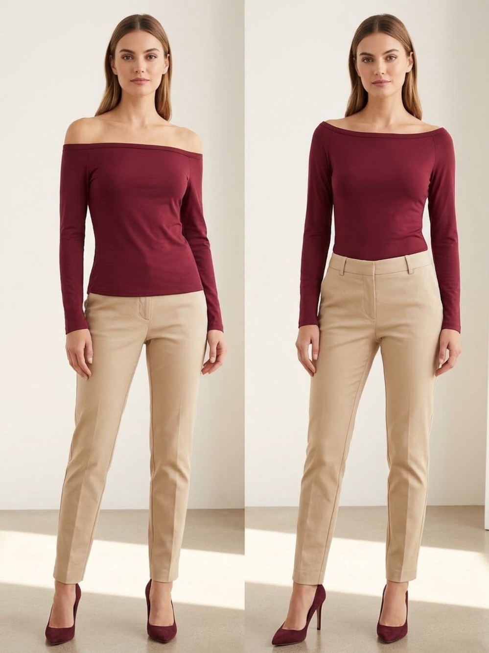 LIZETTE COLLECTION Off-Shoulder Long Sleeve Women's Top - Burgundy. Size L